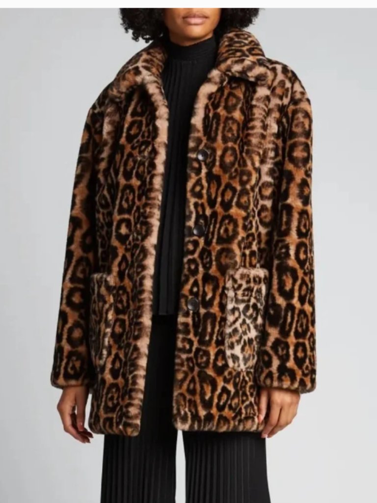 A.L.C. Bolton Leopard Print Faux Fur Coat Pockets Button Front Teddy Size Xs